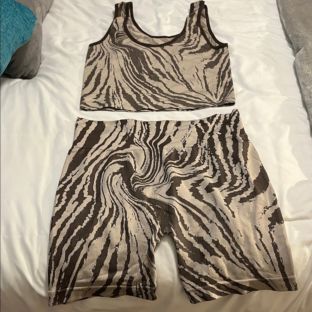 Zebra Print Crop Top and Shorts Workout Set